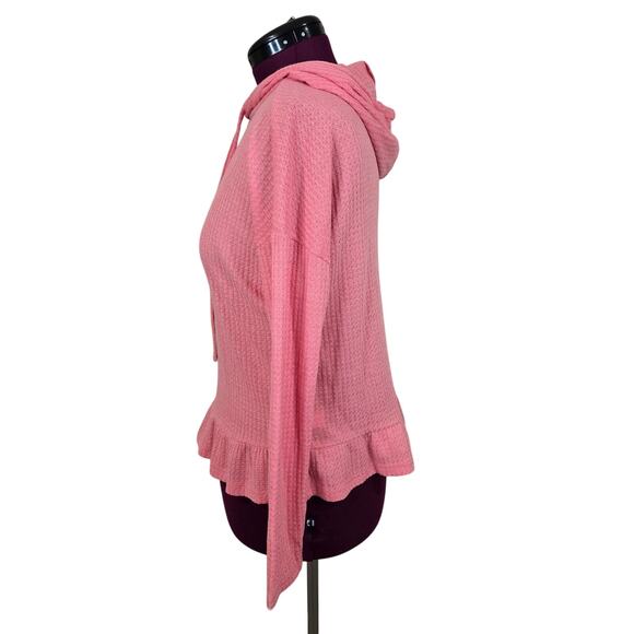 Women's LC Lauren Conrad Pink Shimmer Waffle Knit Hooded Top | Size Medium - Picture 2 of 11